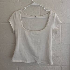 Garage Cream Ribbed Short Sleeve Top